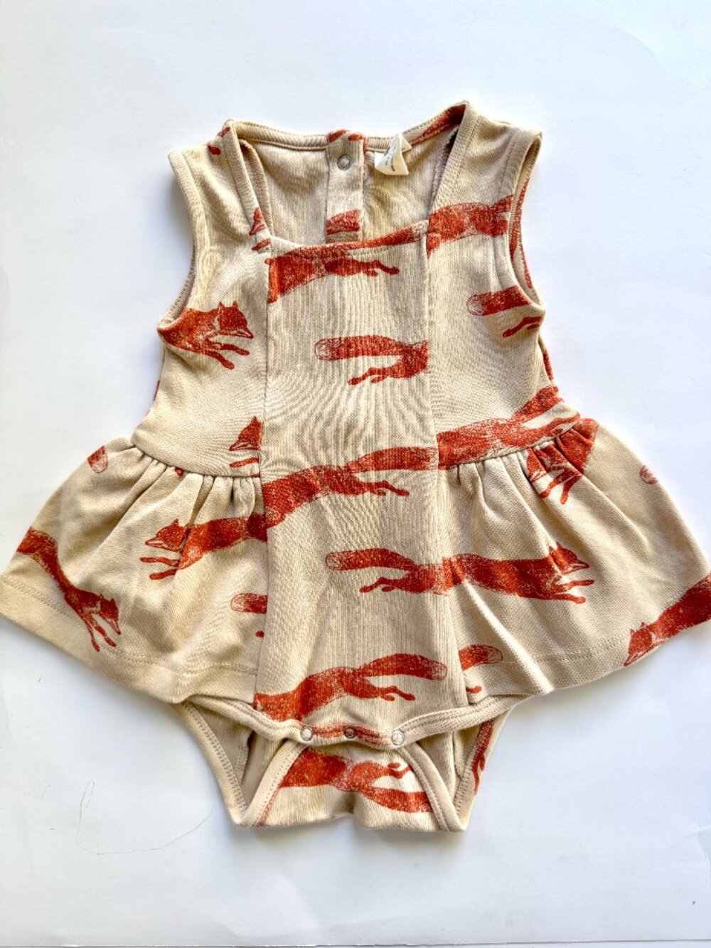 Kate Quinn Fox Print Skirted Bodysuit Oatmeal Rust 6-12M